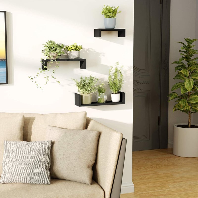 SRIWATANA Floating Shelves Wall Mounted, Solid Wood Wall Shelves, Black - Image 2